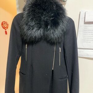 Zara Black Trench Coat with Fur Collar